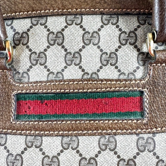 80's GUCCI Canvas Brown Leather GG Web Ophidia Boston Doctor Bag Made in Italy - Picture 9 of 17